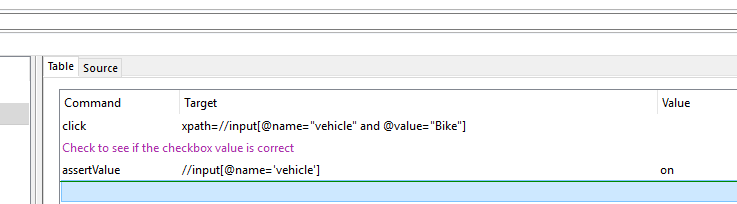 An assertValue Command in Selenium IDE
