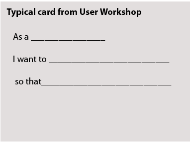 Typical card used in a user workshop