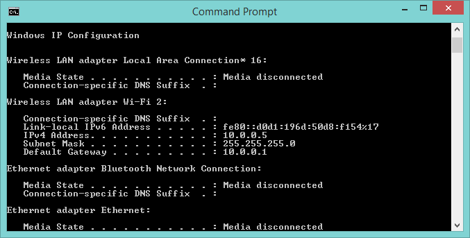 Using ipconfig in a command prompt